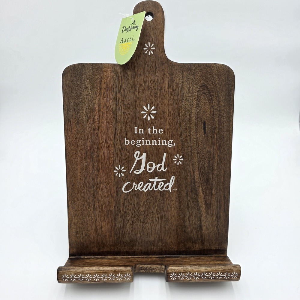 NEW Wooden Book Stand - In The Beginning - Book, Bible, Cookbook, Tablet Stand